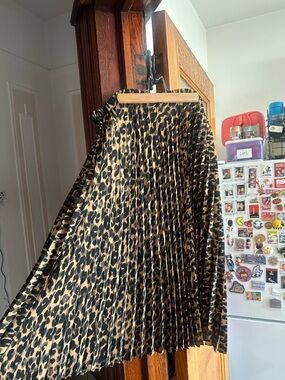 Halogen Leopard-Print Pleated Midi Skirt - Black & Tan